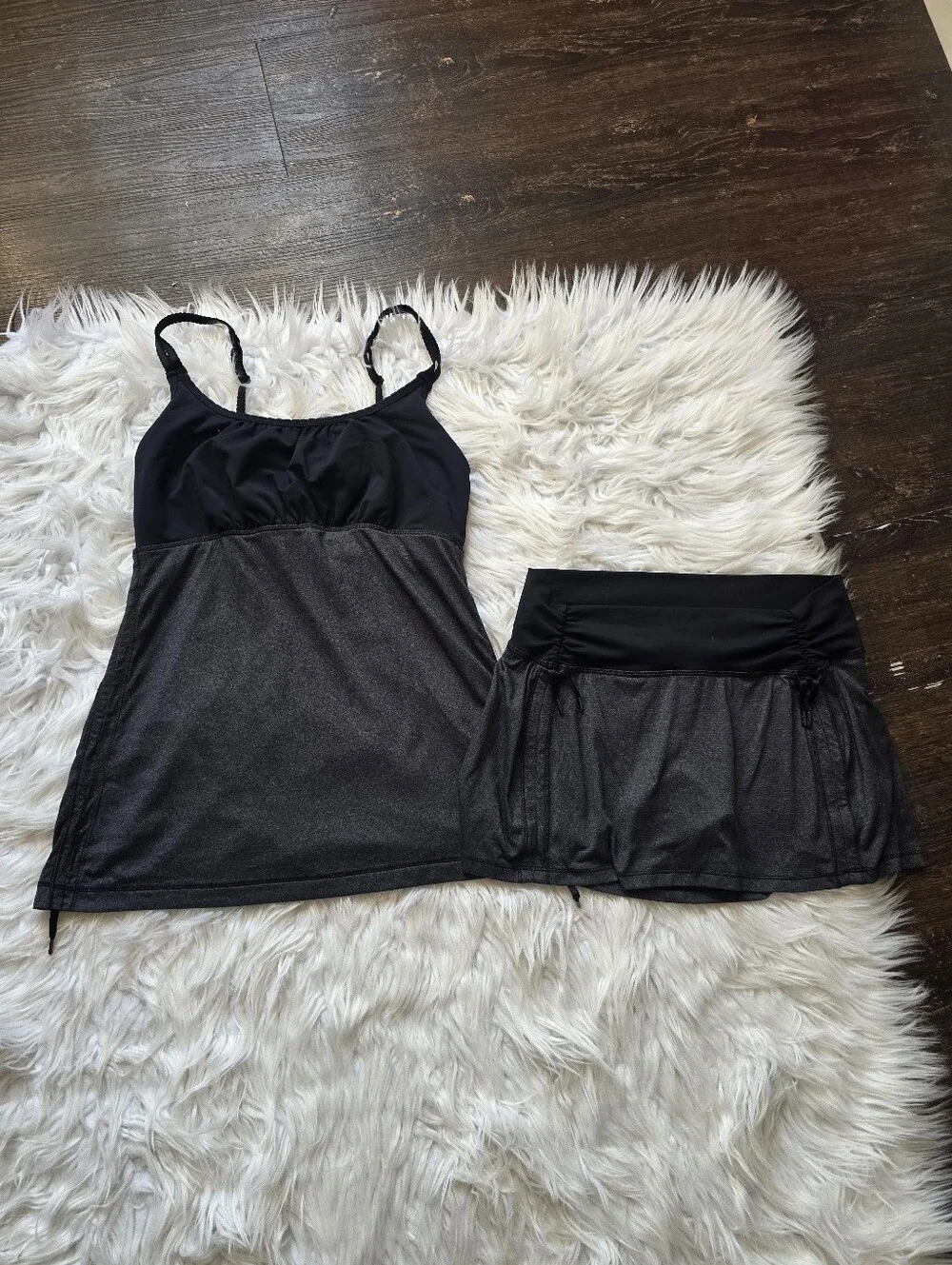 lululemon athletica Black and Charcoal Active Tank Top with Skirt